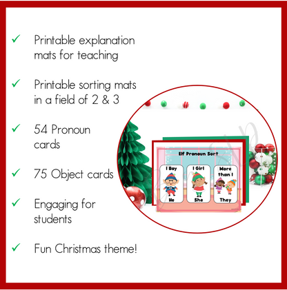 Christmas Winter Elf Pronouns Sorting Activity Speech Therapy