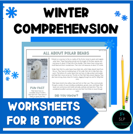 Winter, Christmas Comprehension Language Worksheets NO-PREP Speech Therapy