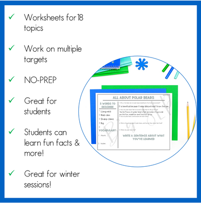 Winter, Christmas Comprehension Language Worksheets NO-PREP Speech Therapy