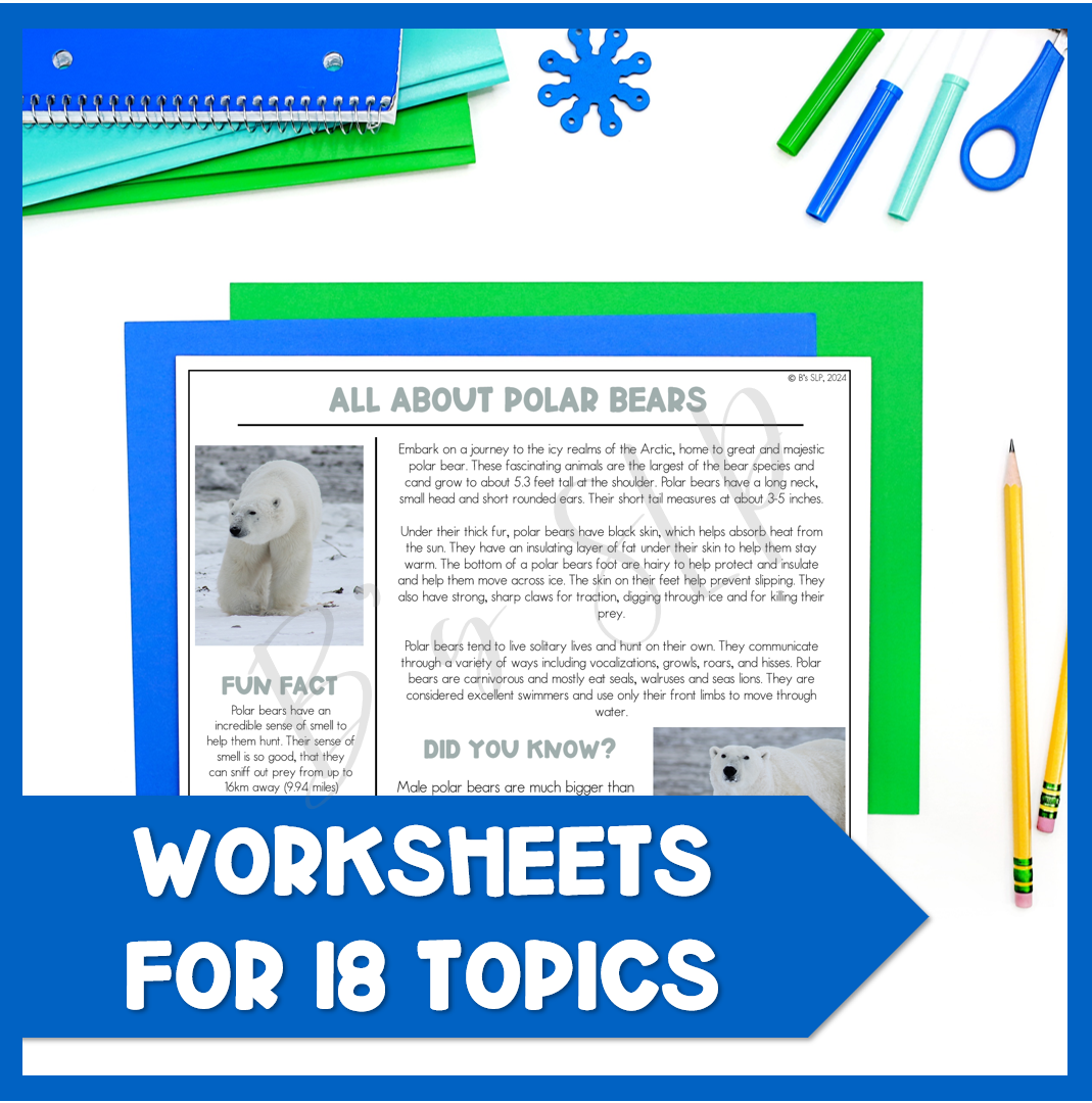 Winter, Christmas Comprehension Language Worksheets NO-PREP Speech Therapy