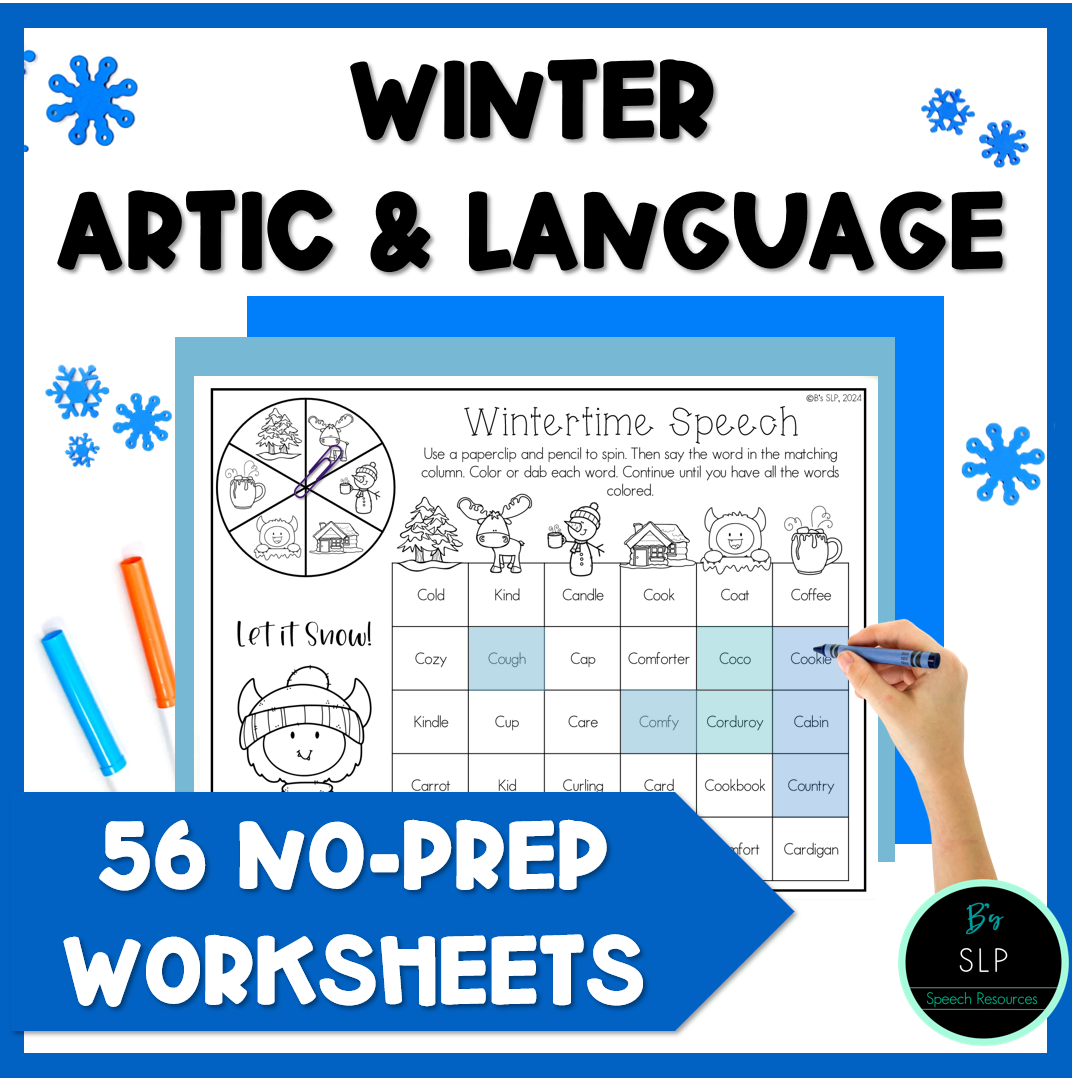 Winter Articulation and Language NO PREP Worksheets Mixed Groups Speech Therapy