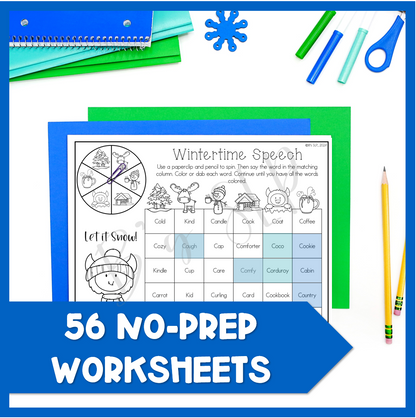 Winter Articulation and Language NO PREP Worksheets Mixed Groups Speech Therapy