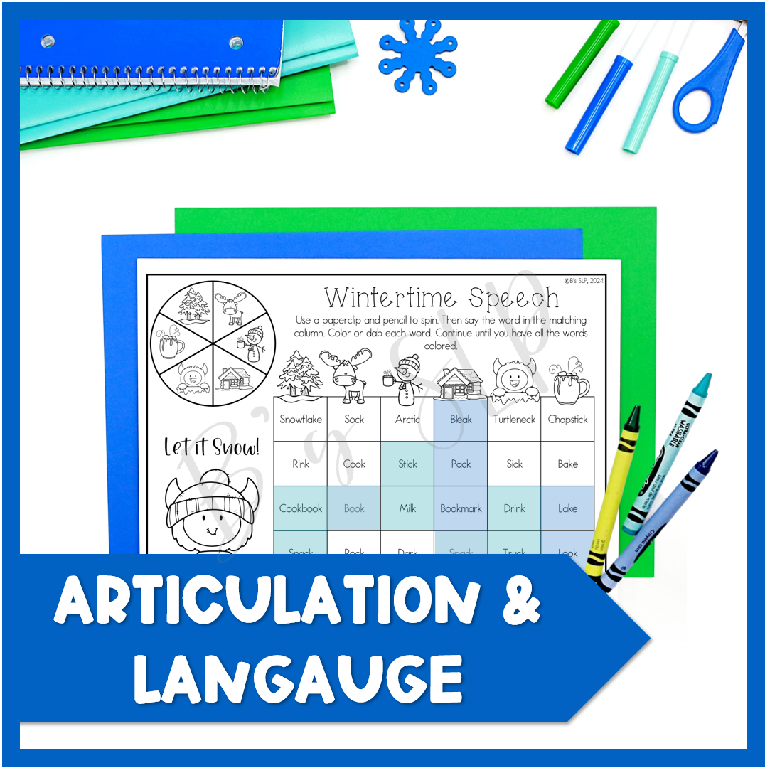 Winter Articulation and Language NO PREP Worksheets Mixed Groups Speech Therapy