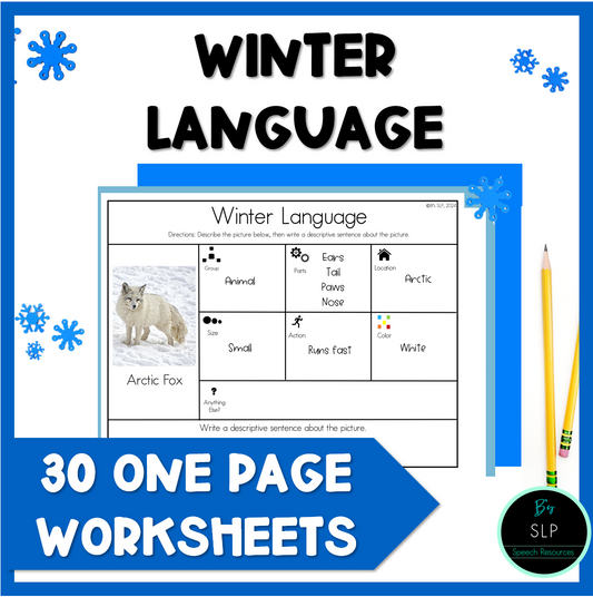 Winter Language Worksheets One Page NO PREP Activities for Speech Therapy