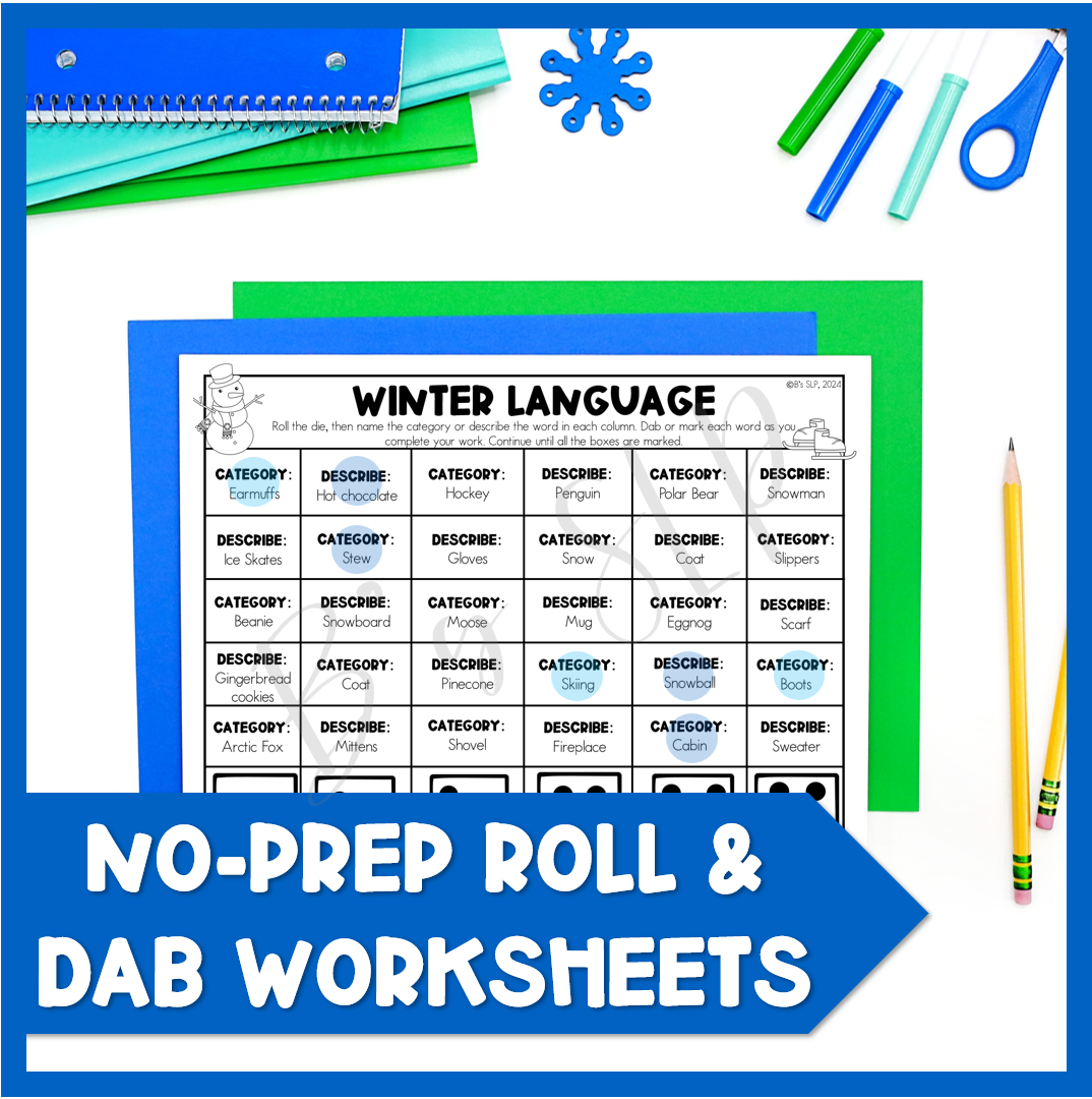 Winter Language Worksheets One Page NO PREP Activities for Speech Therapy