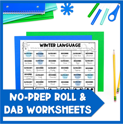 Winter Language Worksheets One Page NO PREP Activities for Speech Therapy