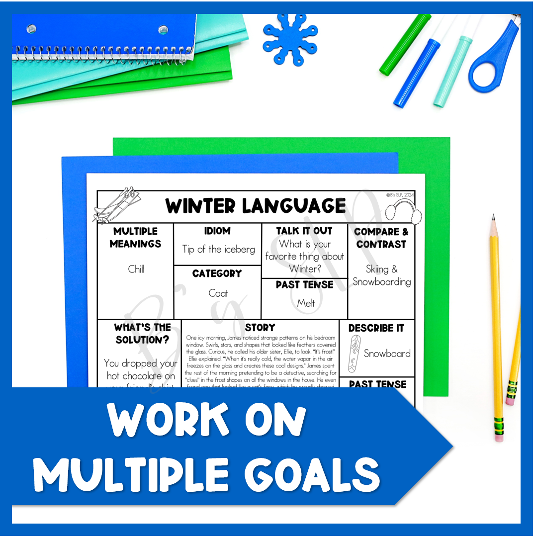 Winter Language Worksheets One Page NO PREP Activities for Speech Therapy