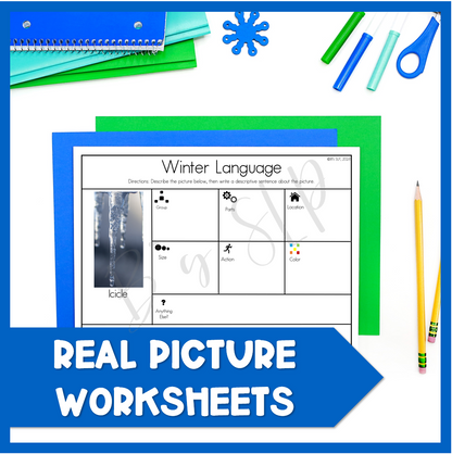 Winter Language Worksheets One Page NO PREP Activities for Speech Therapy