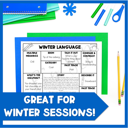 Winter Language Worksheets One Page NO PREP Activities for Speech Therapy